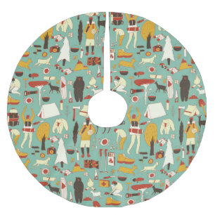 Handgetekende camping, retro naadloos patroon. kerstboom rok