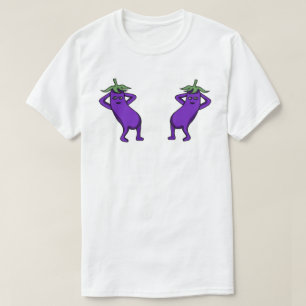 Handgetekende Cartoon Lieve Aubergines in Positie T-shirt