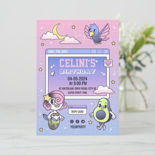 Handgetekende cartoon-uitnodiging voor uw kind kaart (Staand voorkant)