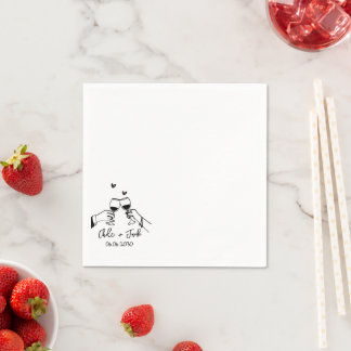 Handgetekende champagneglas bruiloft servetten