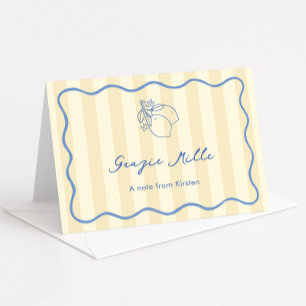 Handgetekende Ciao Miss Geel & Blauw Bruidsuitnodi Bedankkaart