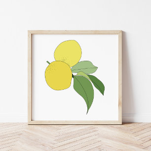Handgetekende Citrus Lemon Branch Keuken Kunst Poster