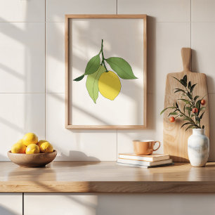 Handgetekende Citrus Lemon Branch Keuken Kunst Poster