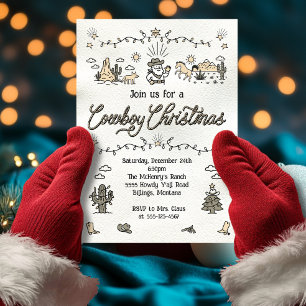 Handgetekende Cowboy Christmas Party Kaart