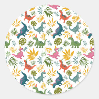 Handgetekende Dinosaurus Kind's Verjaardagsfeest Ronde Sticker