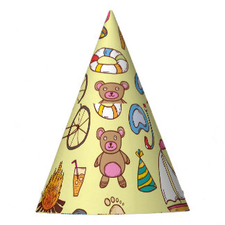 Handgetekende doodle kinder:  patroon. feesthoedjes