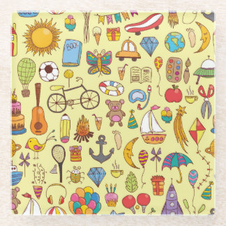 Handgetekende doodle kinder:  patroon. glazen onderzetter