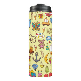 Handgetekende doodle kinder:  patroon. thermosbeker
