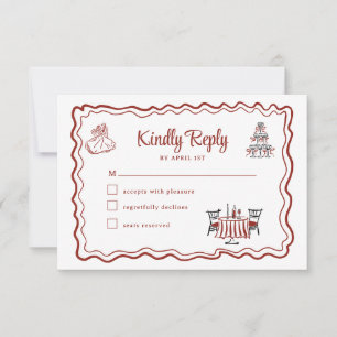 Handgetekende Doodles Italiaanse Huwelijk RSVP Kaartje