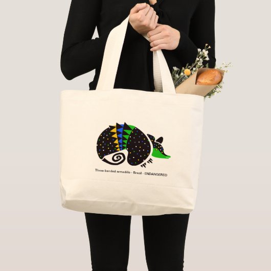 Handgetekende driebanden ARMADILLO - Behoud - Grote Tote Bag (Voorkant (product))