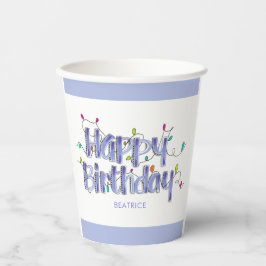 Handgetekende Dusty Blue Happy Birthday Papieren Bekers