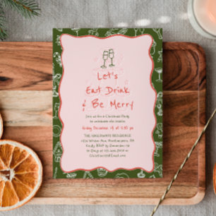 Handgetekende Eet Drink & Wees Vrolijk Kerstfeest Kaart
