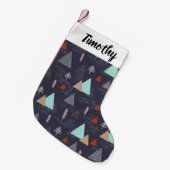 Handgetekende Evergreen Pine Trees op sneeuw bij n Kleine Kerstsok (Voorkant (Hangend))