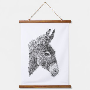 Handgetekende ezel pointillisme zwart-wit dier hangend wandkleed