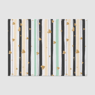 Handgetekende Faux Gold Hearts & Stripes Patroon Tissuepapier