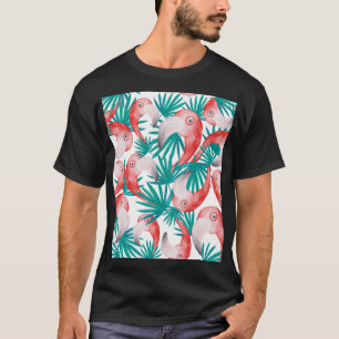 Handgetekende flamingo: waterverf naadloos patroon t-shirt