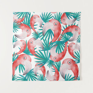 Handgetekende flamingo: waterverf naadloos patroon wandkleed
