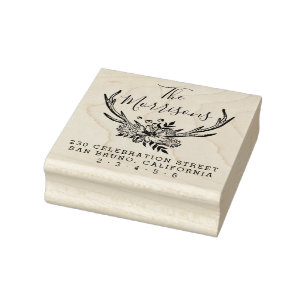 Handgetekende Floral Antlers Custom Retouradres Rubberstempel