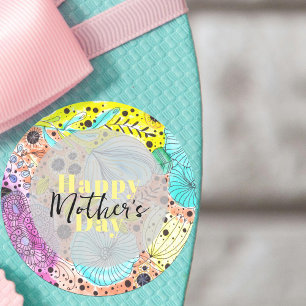 Handgetekende Floral Artistic Vibrant Moederdag Ronde Sticker