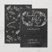 Handgetekende Floral Garland Script krijtbord RSVP Kaartje (Voorkant / Achterkant)