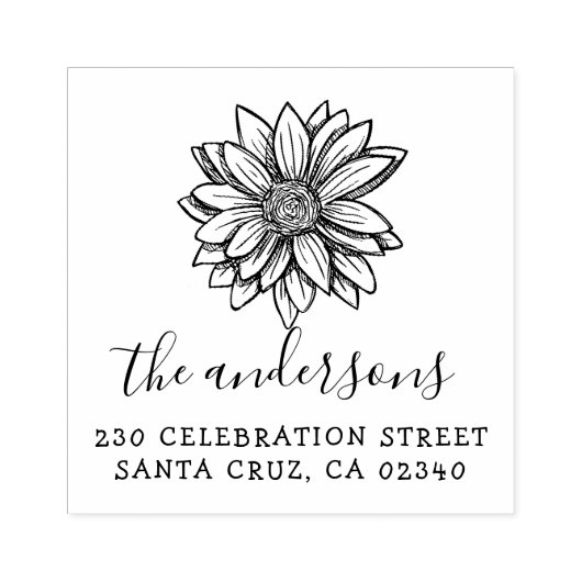 Handgetekende Flower Script naam & retour adres Rubberstempel (Afrduk)