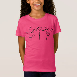 Handgetekende Flowers Doodles Black and White Flor T-shirt