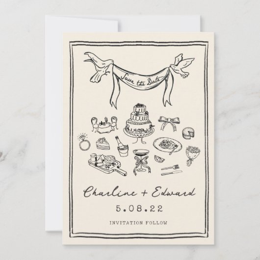 Handgetekende funky handgeschreven Save the date (Voorkant)