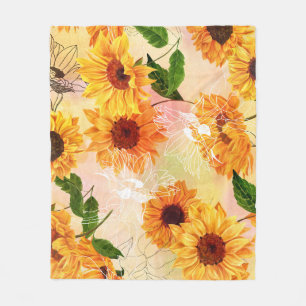 Handgetekende gele zonnebloemen Waterverf Fleece Deken