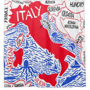 handgetekende gestileerde kaart van Italië. Reisvo Douchegordijn