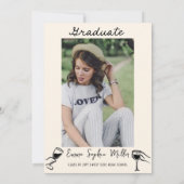 Handgetekende grappige ober Afstuderen Aankondigin Kaart (Achterkant)