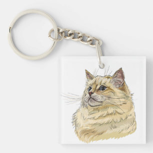 Handgetekende grappige pluizige Ragdoll kat Sleutelhanger
