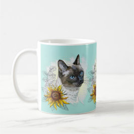 Handgetekende grappige schattige Thaise kat met bl Koffiemok