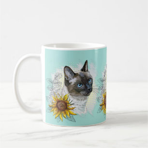 Handgetekende grappige schattige Thaise kat met bl Koffiemok