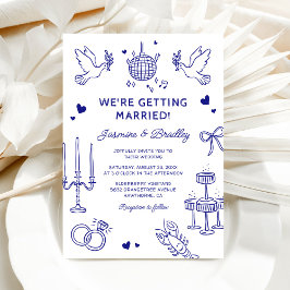 Handgetekende grillige Doodle Wedding Kaart