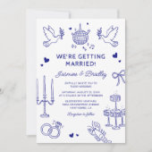 Handgetekende grillige Doodle Wedding Kaart (Voorkant)
