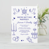 Handgetekende grillige Doodle Wedding Kaart (Staand voorkant)