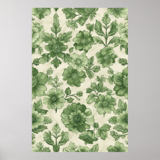 Handgetekende  groene botanische tekening poster