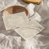 Handgetekende groene roze strik bloemenkrans bruil RSVP kaartje