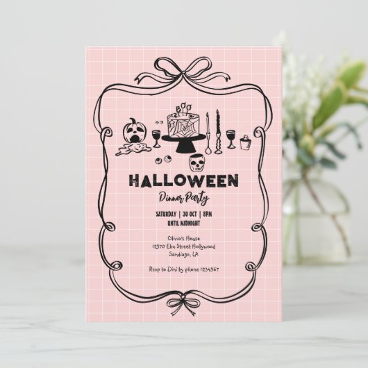 Handgetekende Halloween Dinner Party Kaart (Staand voorkant)