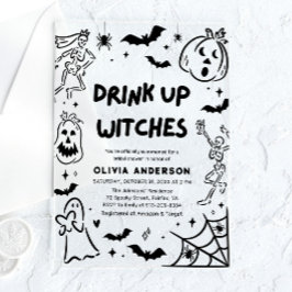 Handgetekende Halloween Skeleton Ghost Vrijgezelle Acryl Uitnodigingen