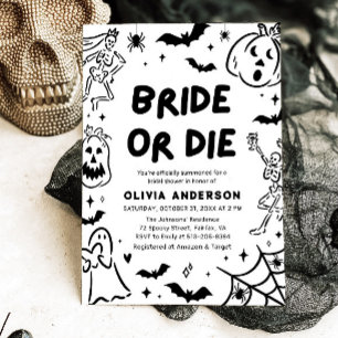 Handgetekende Halloween Skeleton Ghost Vrijgezelle Kaart