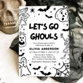 Handgetekende Halloween Skeleton Ghost Vrijgezelle Kaart