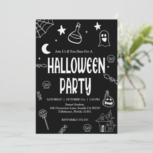 Handgetekende Halloween Vibes Party Kaart (Staand voorkant)
