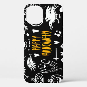 Handgetekende Halloweensymbolen, collectie. iPhone 12 Hoesje