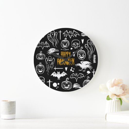 Handgetekende Halloweensymbolen, collectie. Grote Klok (Huis)