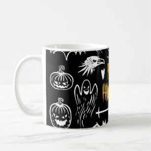 Handgetekende Halloweensymbolen, collectie. Koffiemok
