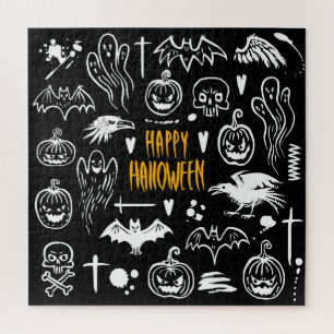 Handgetekende Halloweensymbolen, collectie. Legpuzzel