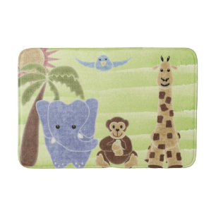 Handgetekende handbeschilderde Cute Safari Animals Badmat