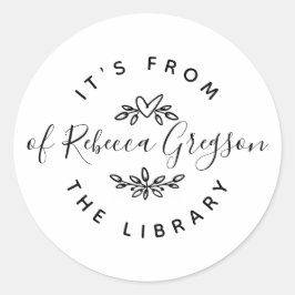 Handgetekende Harten & Bladeren 'Uit de Bibliothee Ronde Sticker