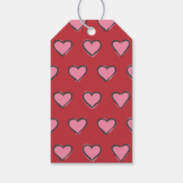 Handgetekende harten roze en rood cadeaulabel